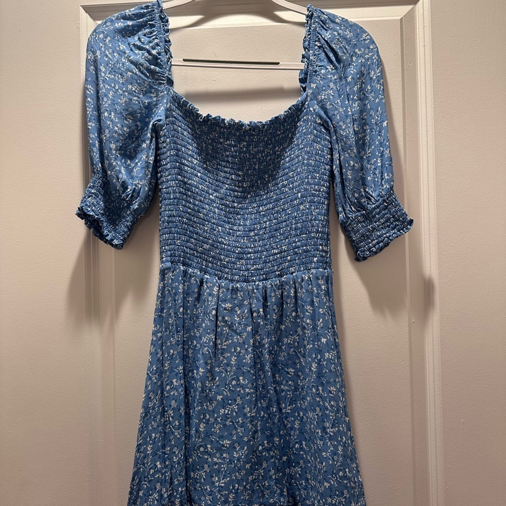 Blue Floral Smocked Dress